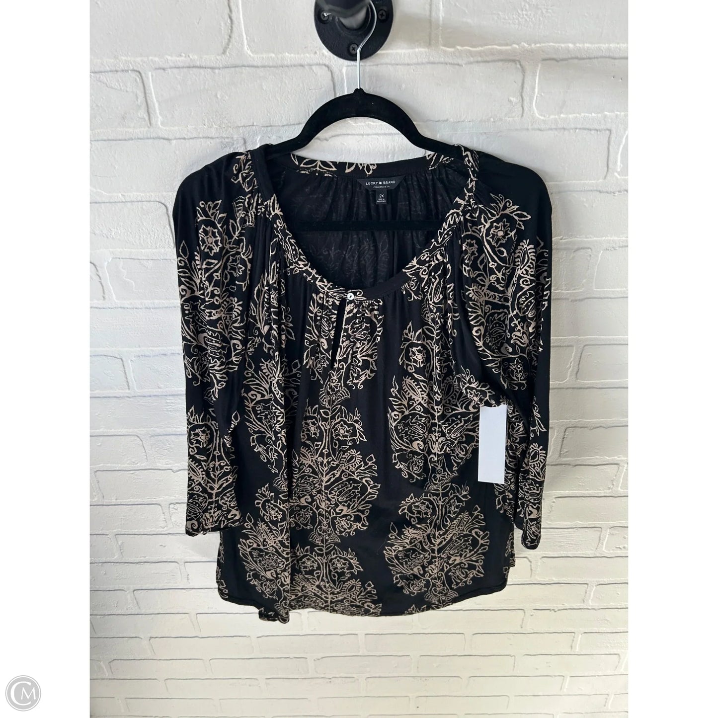 Top 3/4 Sleeve By Lucky Brand In Black & Tan, Size: 2x