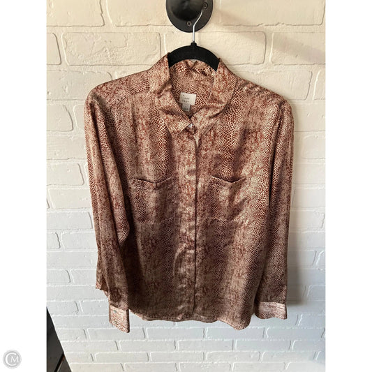 Top Long Sleeve By A New Day In Brown &amp; Cream, Size: L