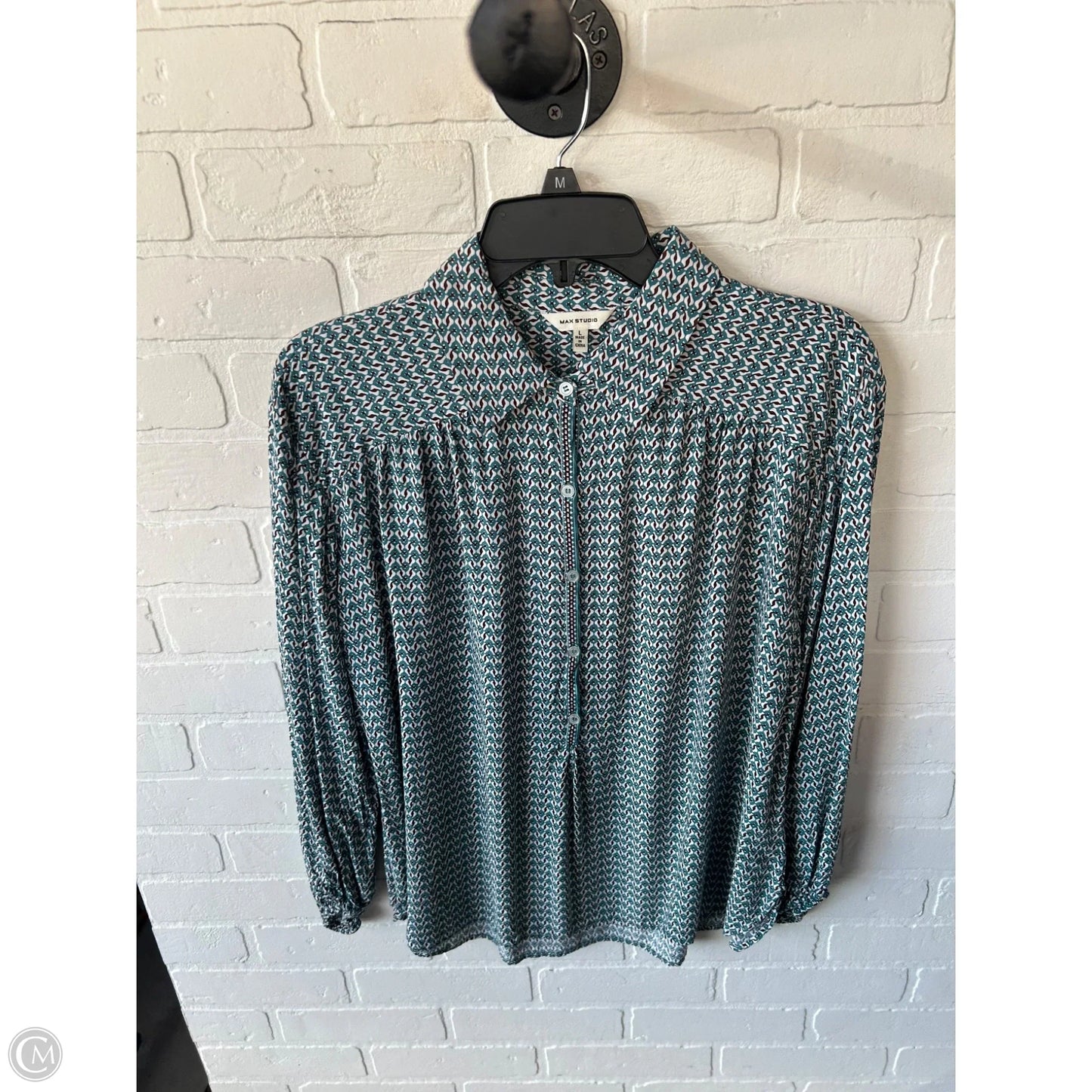 Top Long Sleeve By Max Studio In Blue & Cream, Size: L