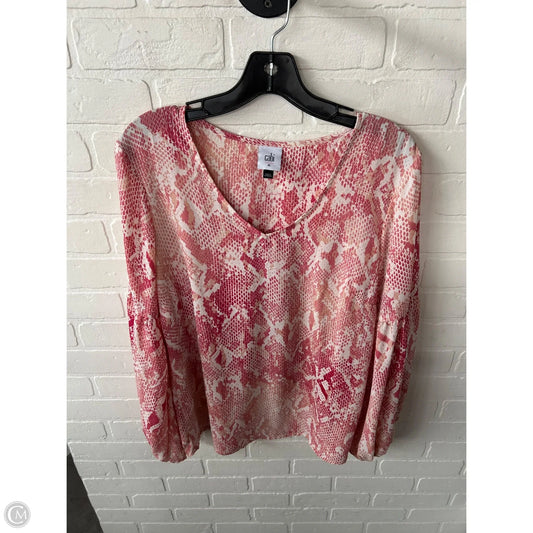 Top Long Sleeve By Cabi In Red & White, Size: M