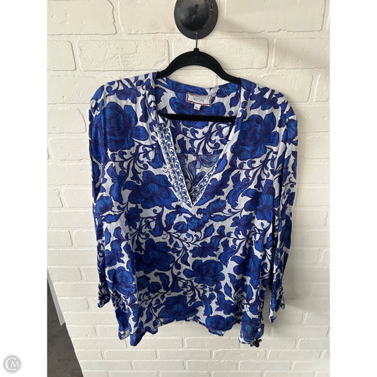 Top Long Sleeve Designer By Johnny Was In Blue & White, Size: L
