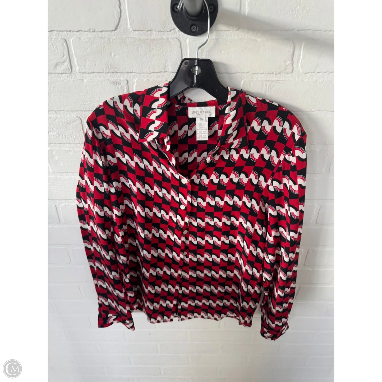 Top Long Sleeve By Jones New York In Black & Red, Size: Mp