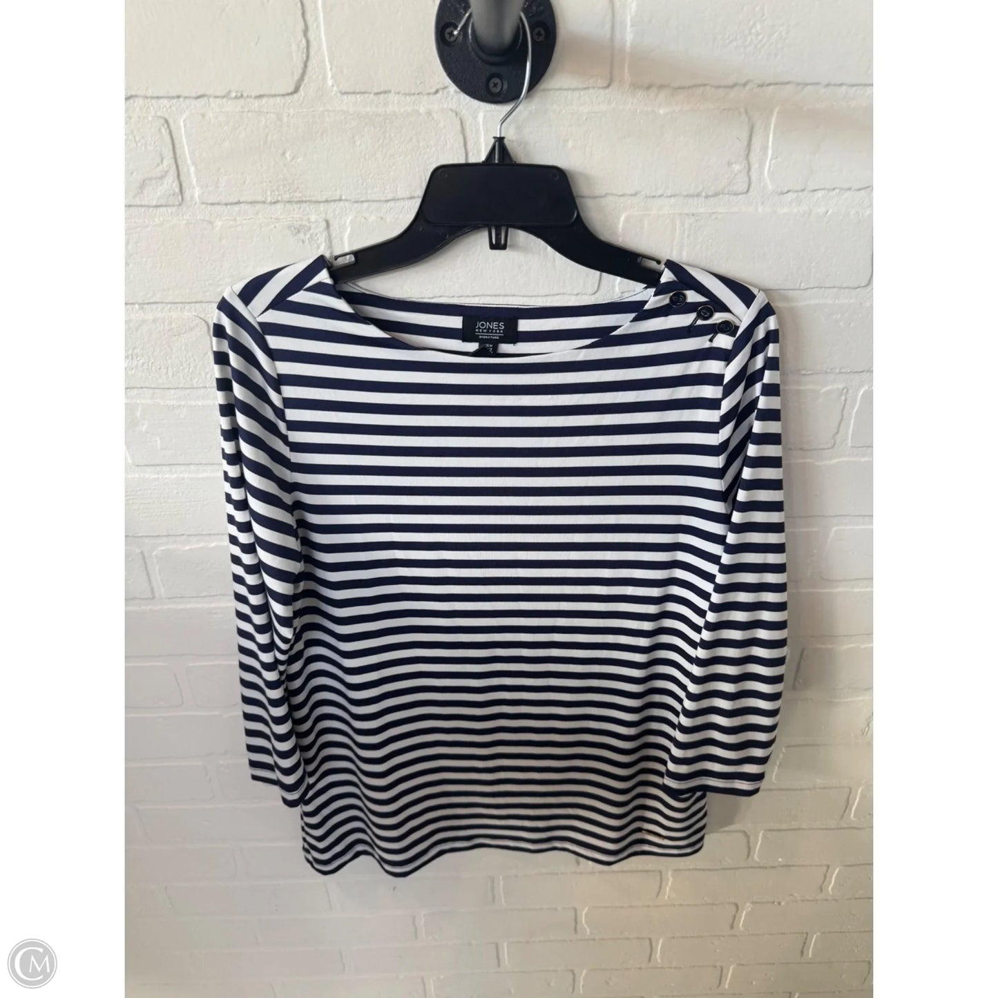 Top 3/4 Sleeve By Jones New York In Blue & White, Size: M