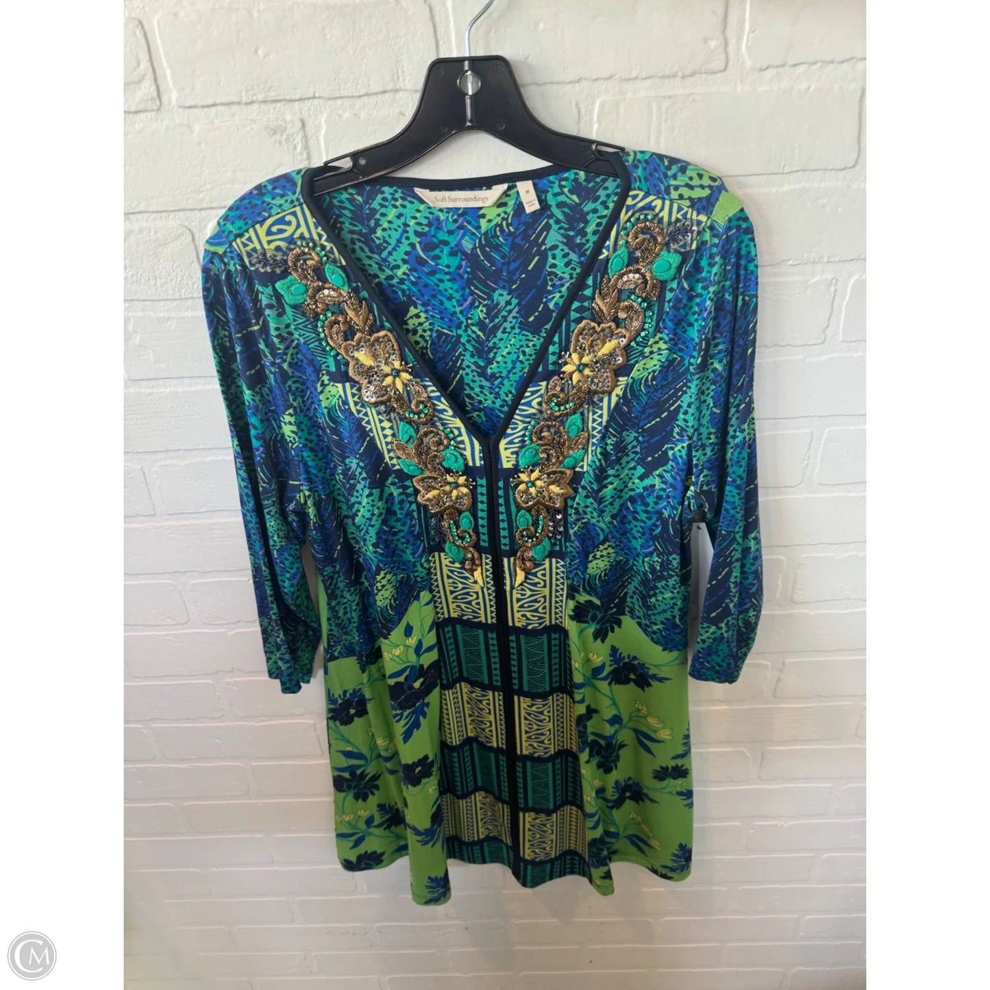 Tunic Long Sleeve By Soft Surroundings In Blue & Green, Size: M