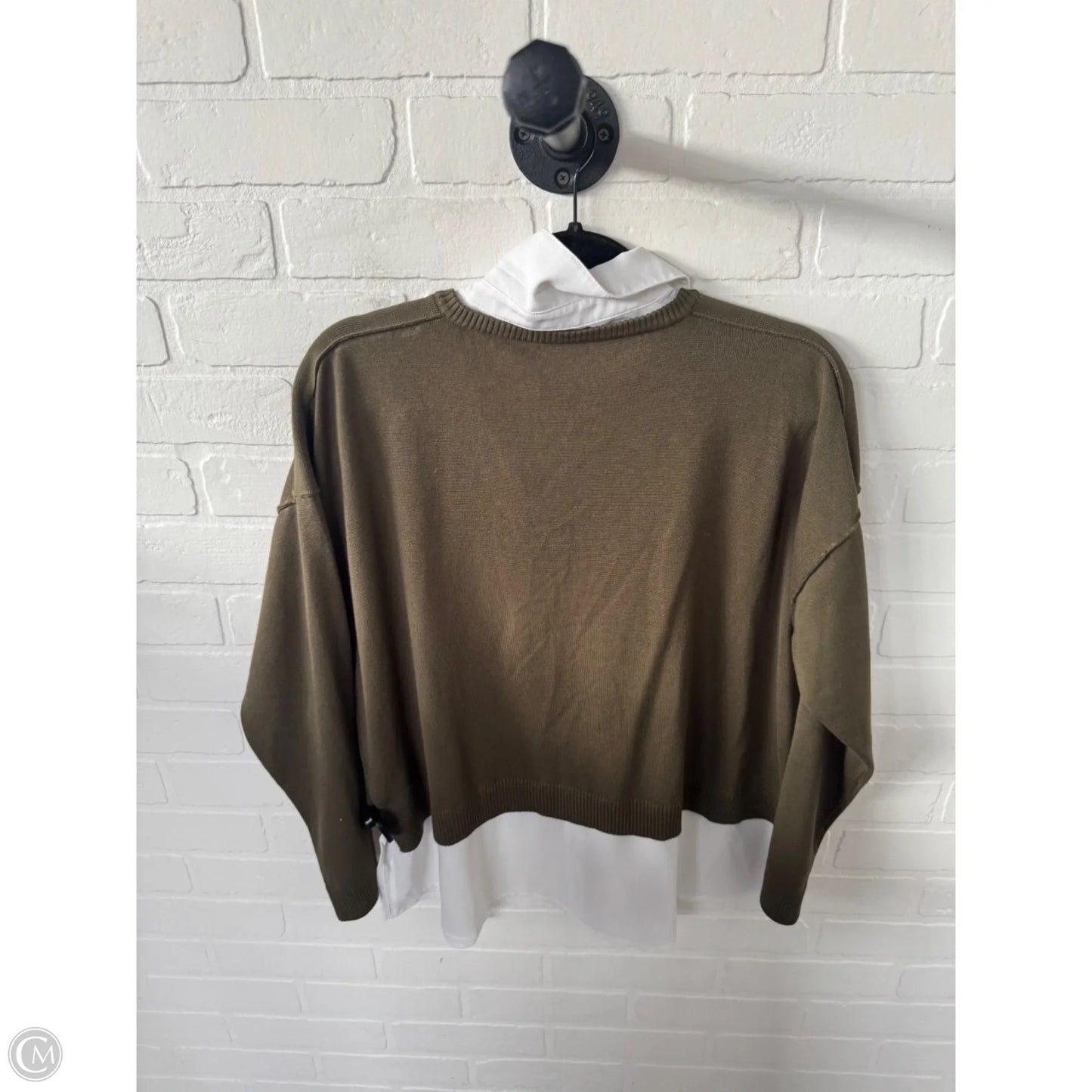 Sweater By Adrianna Papell In Green & White, Size: L