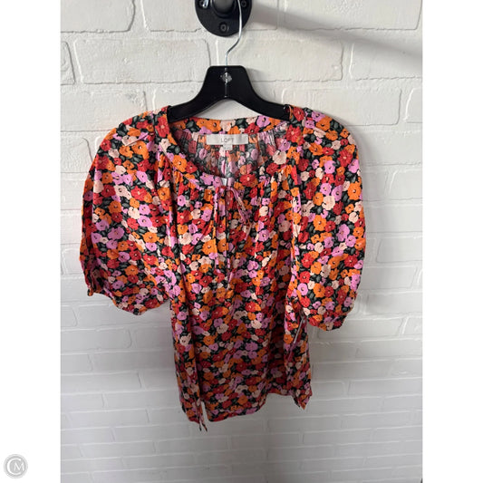 Top Short Sleeve By Loft In Orange & Pink, Size: Xl