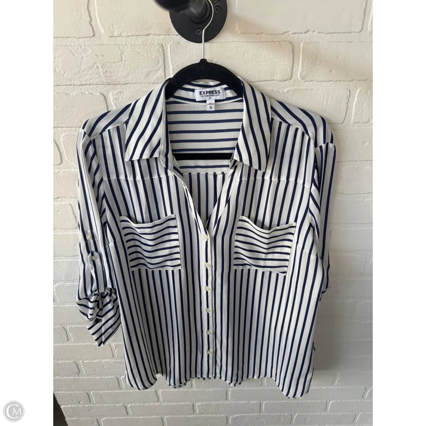 Top 3/4 Sleeve By Express In Blue & White, Size: Xl