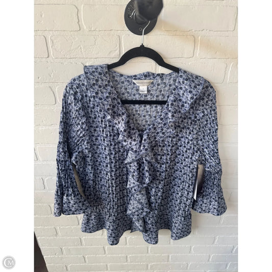 Top 3/4 Sleeve By Christopher And Banks In Blue & White, Size: Xl