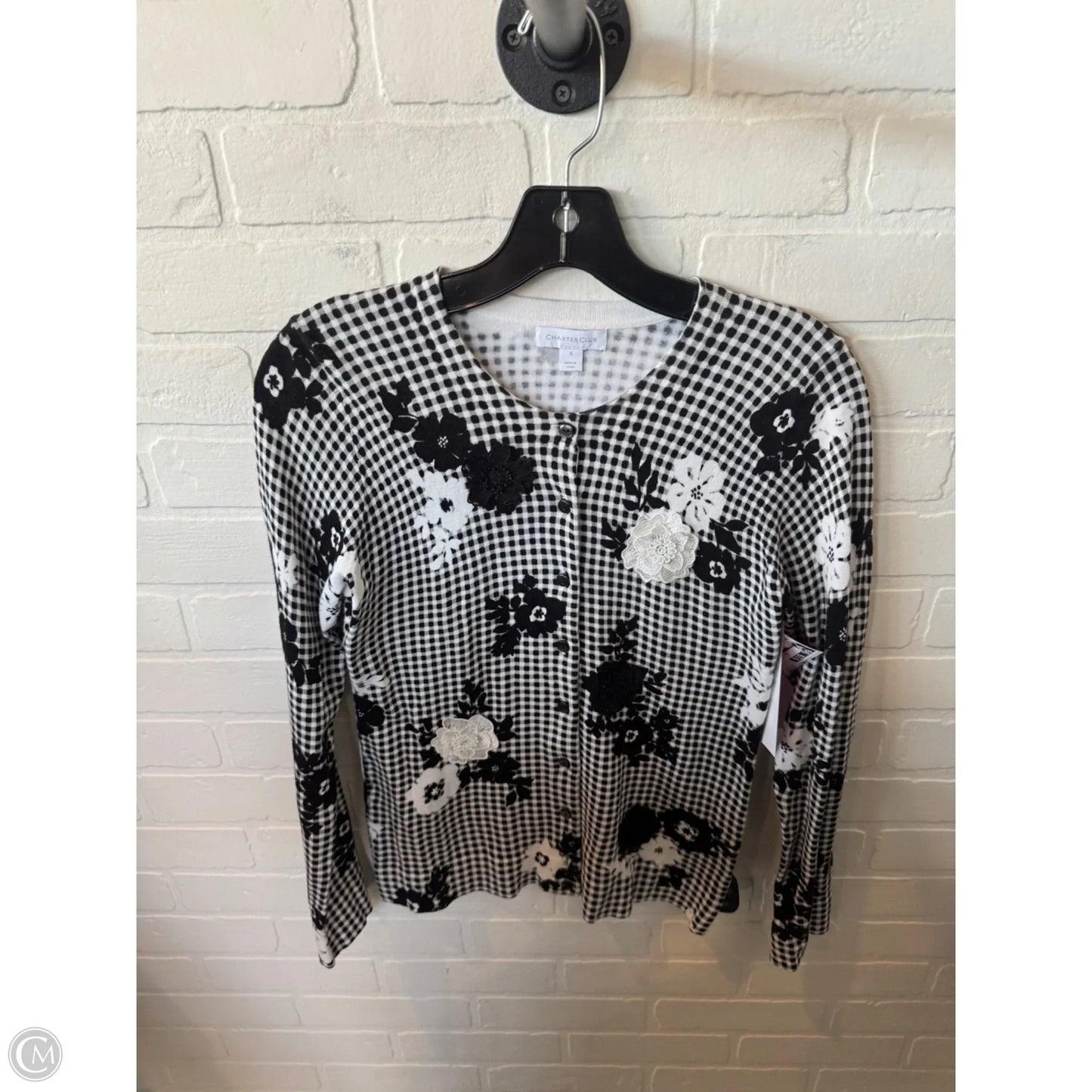 Sweater Cardigan By Charter Club In Black & White, Size: S