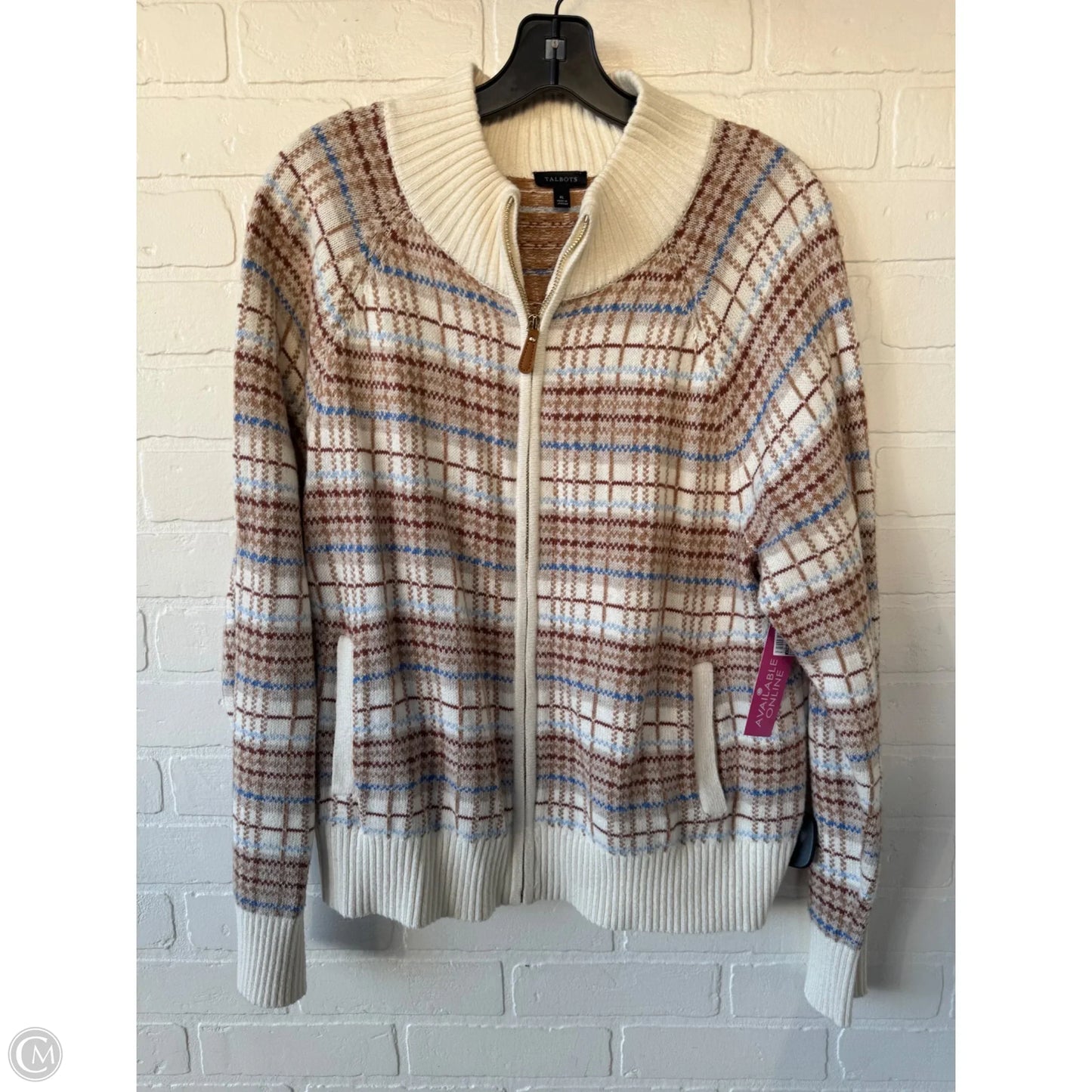 Sweater Cardigan By Talbots In Cream & Tan, Size: Xl