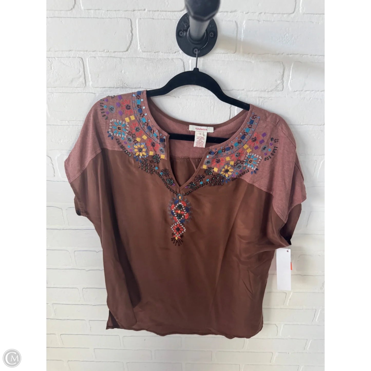 Top Short Sleeve By Sundance In Brown, Size: L