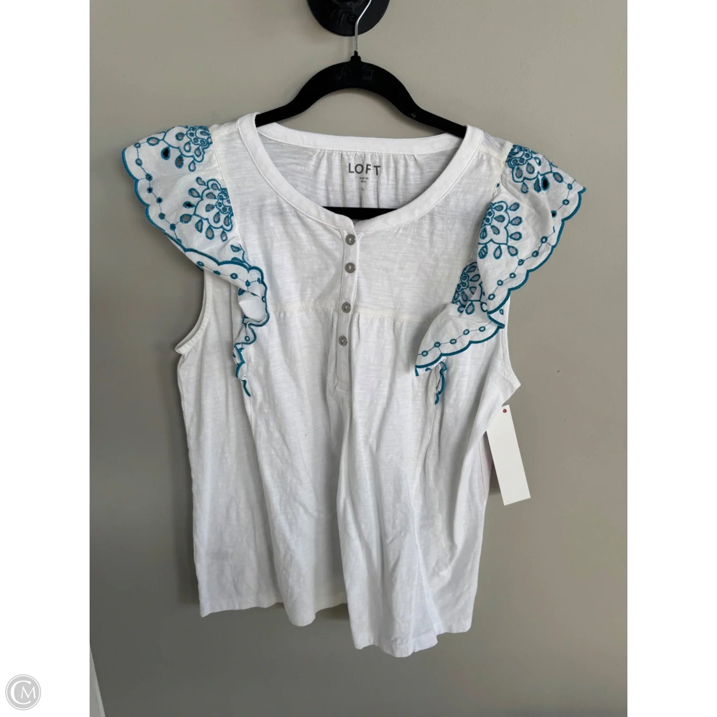 Top Sleeveless By Loft In Blue & White, Size: L