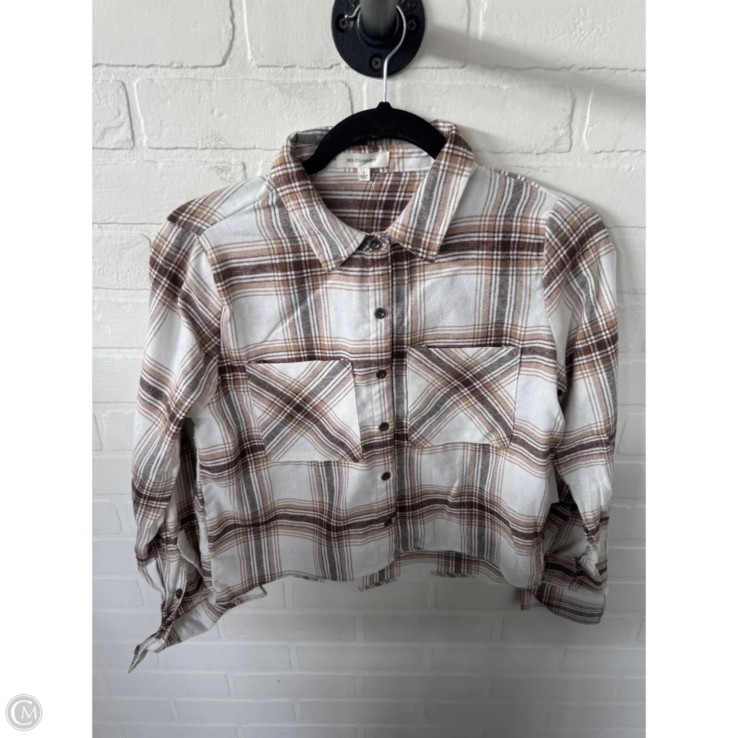 Top Long Sleeve By No Comment In Brown & Cream, Size: S
