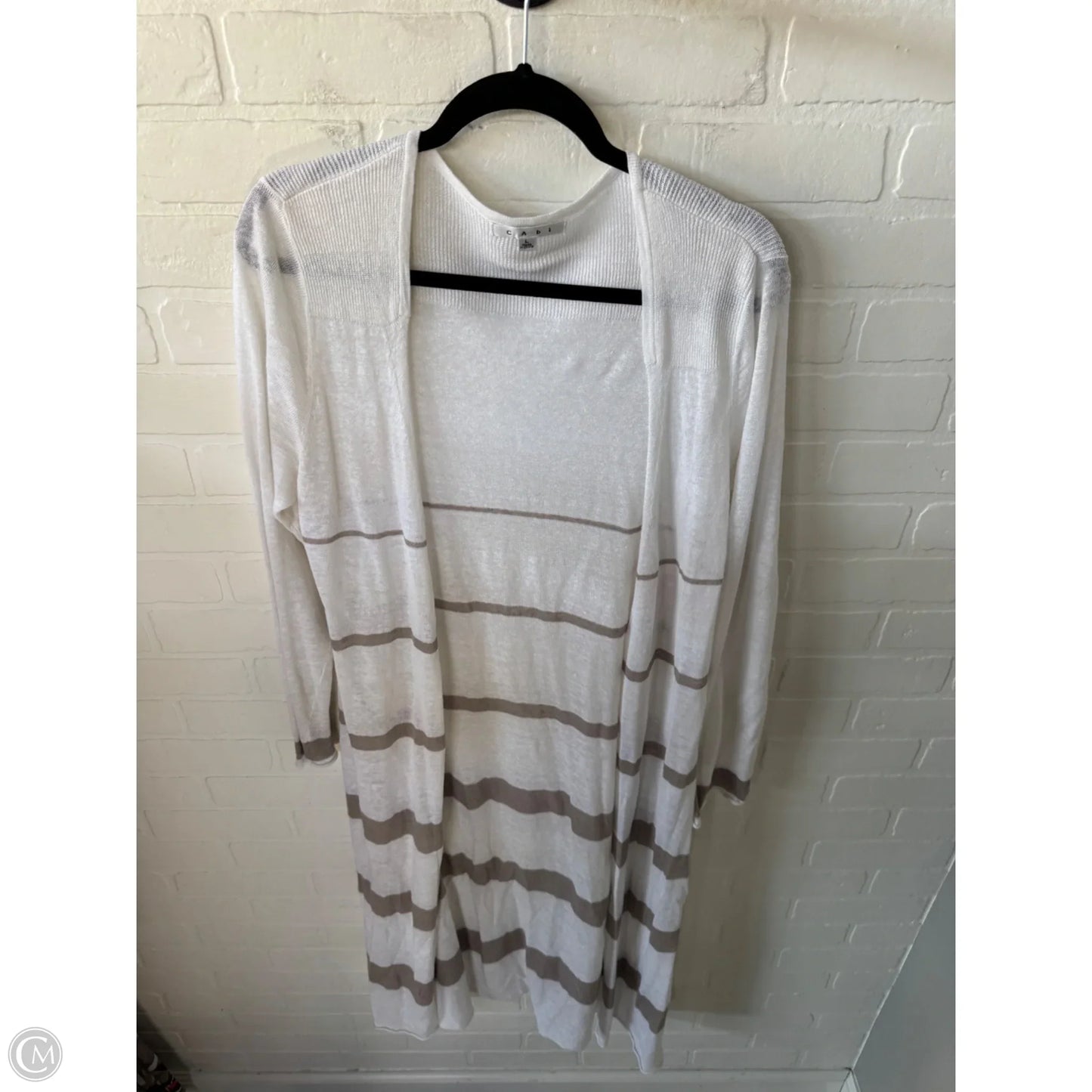 Sweater Cardigan By Cabi In Tan & White, Size: L