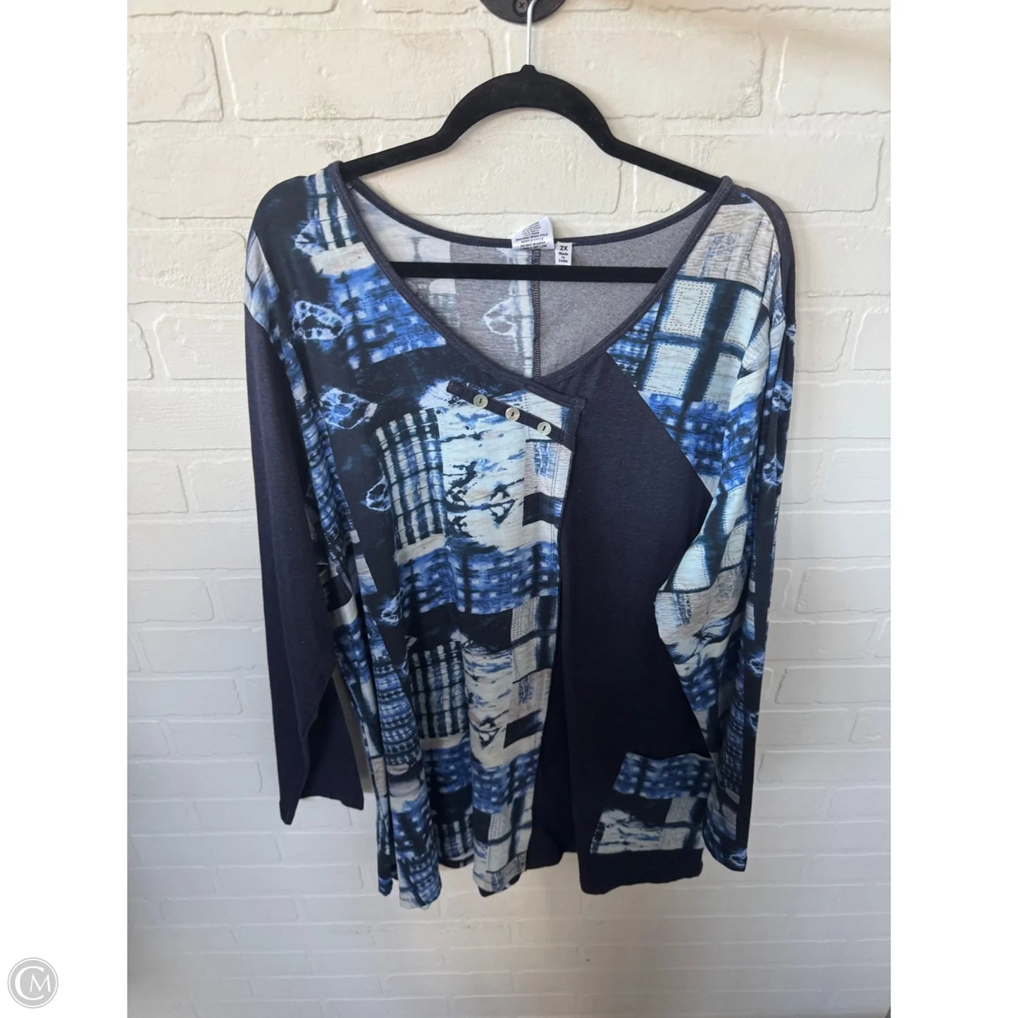 Top Long Sleeve By Cme In Blue & White, Size: 2x