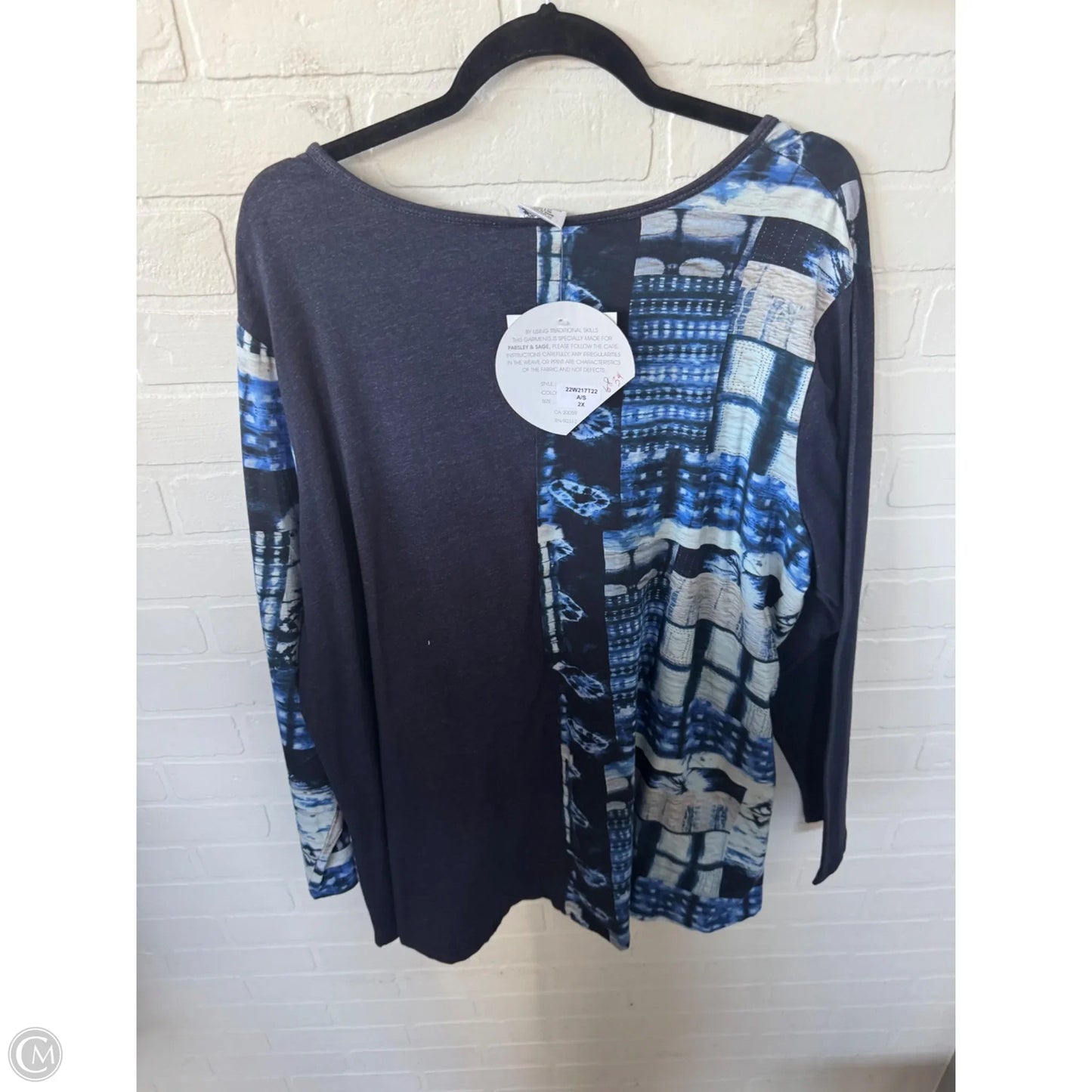 Top Long Sleeve By Cme In Blue & White, Size: 2x