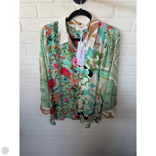 Top Long Sleeve By Rose And Olive In Green & Tan, Size: 1x