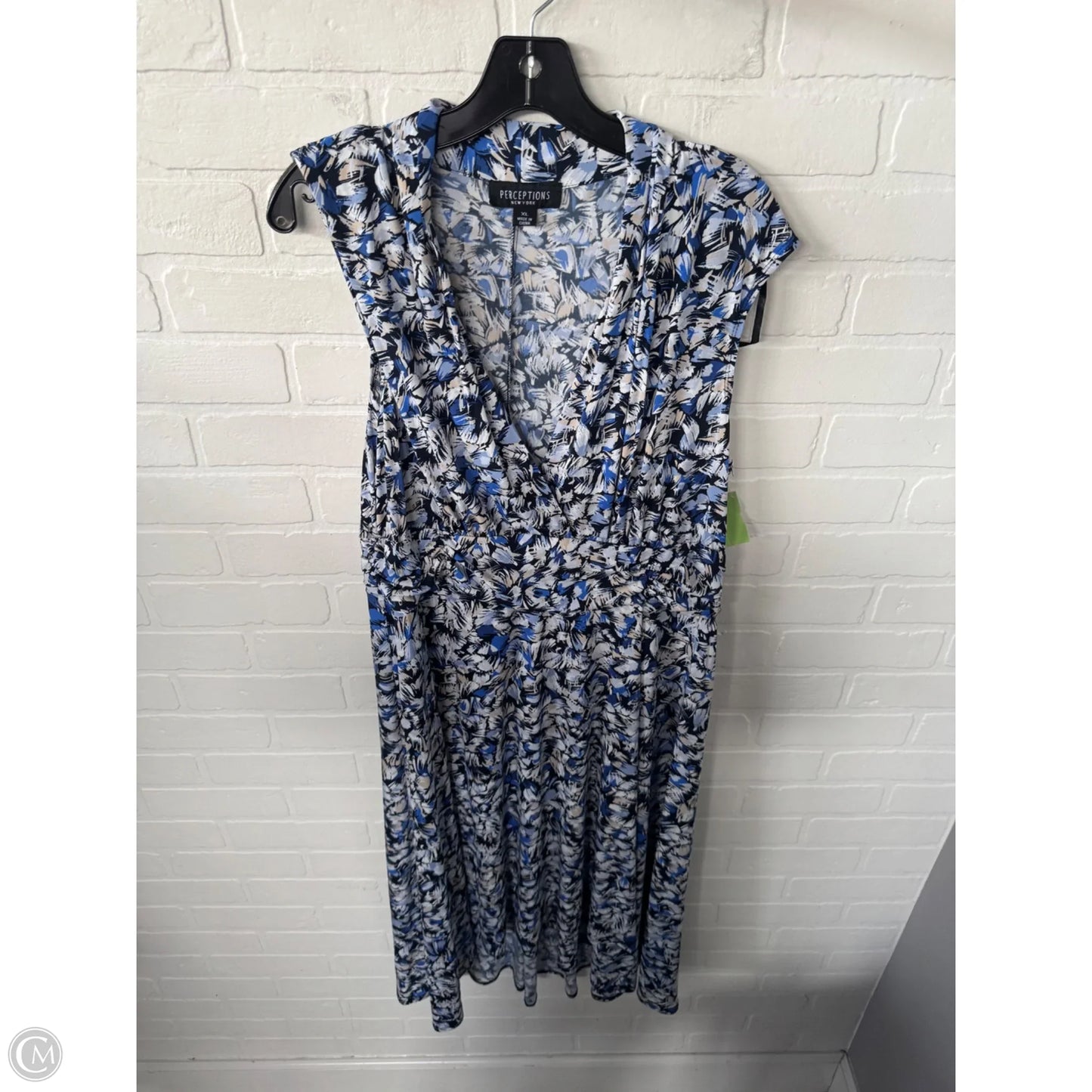 Dress Casual Midi By Perceptions In Blue & White, Size: Xl