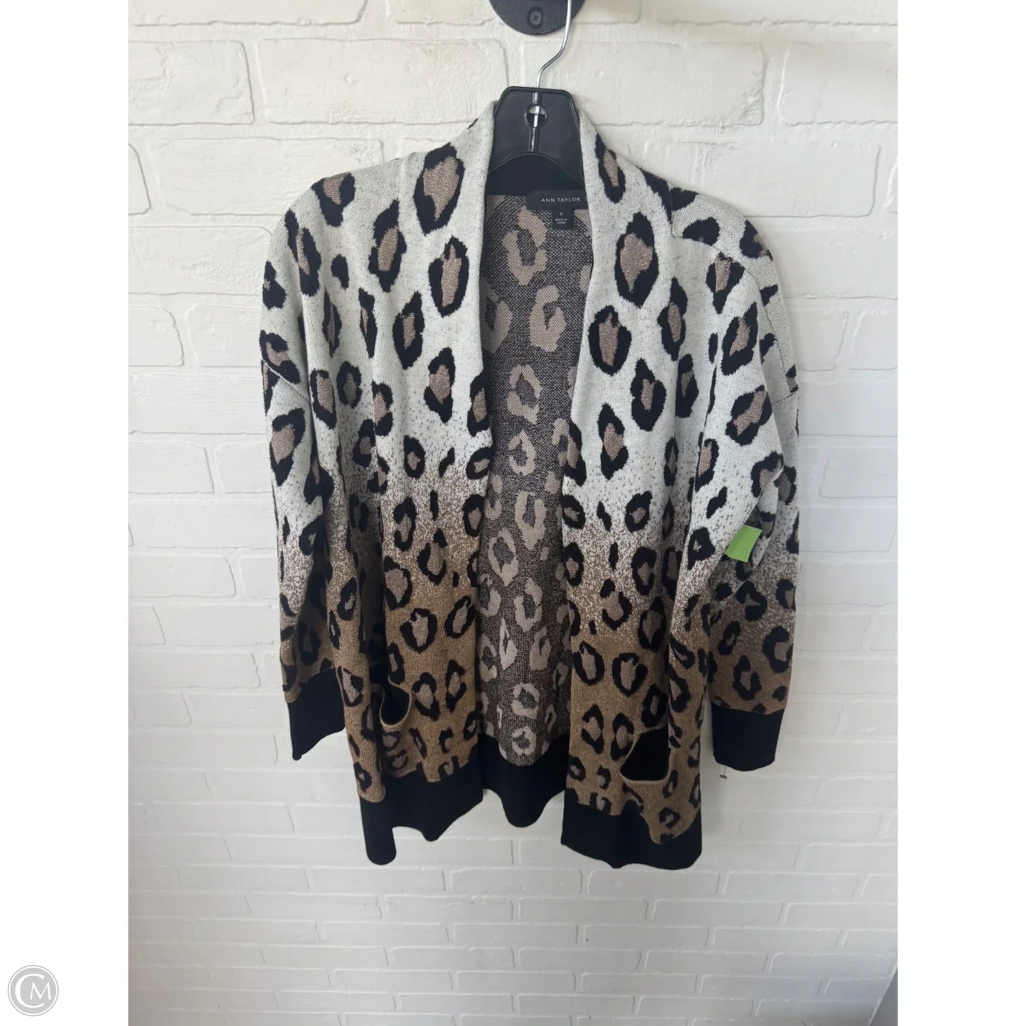 Sweater Cardigan By Ann Taylor In Black & Gold, Size: M