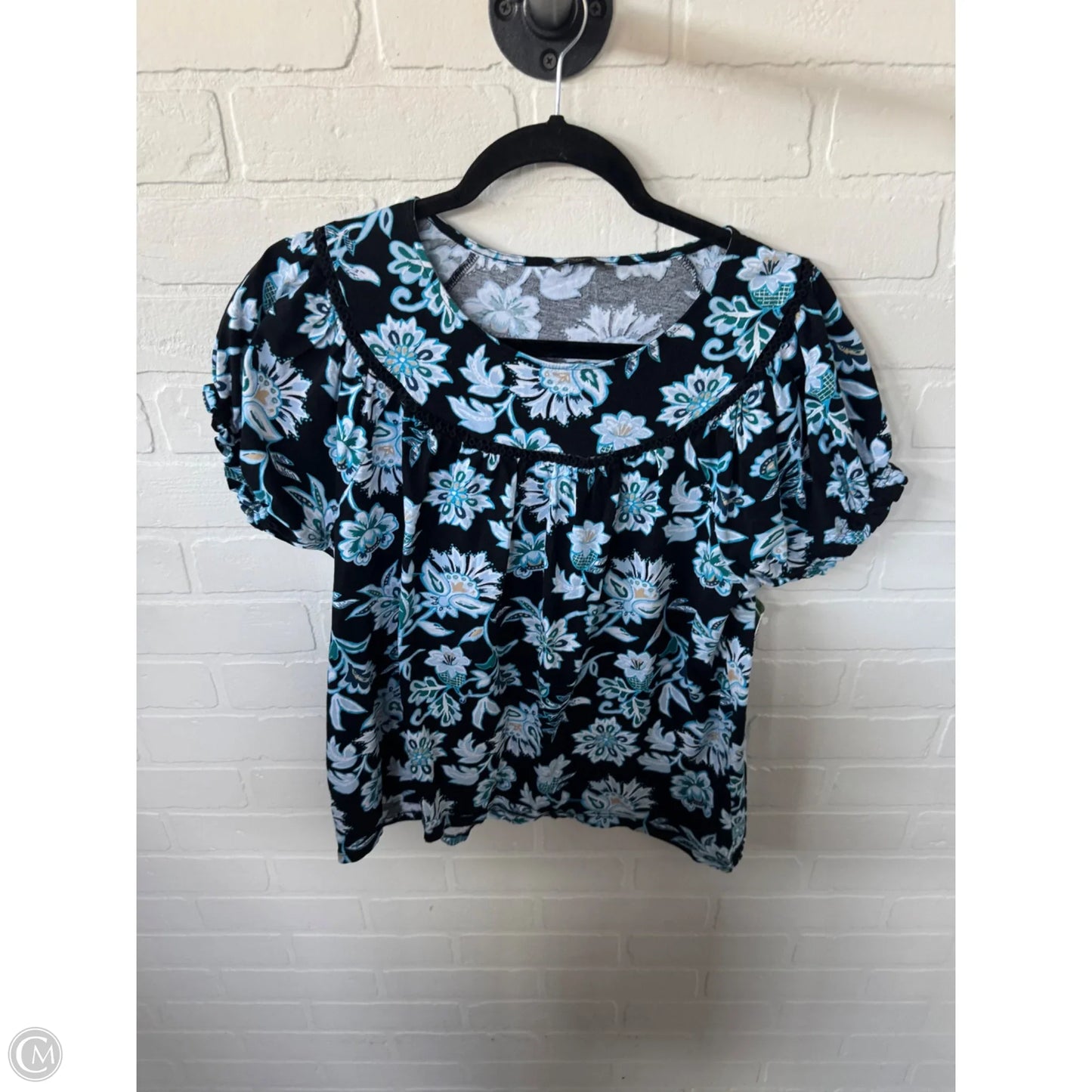 Top Short Sleeve By Ann Taylor In Black & Blue, Size: L