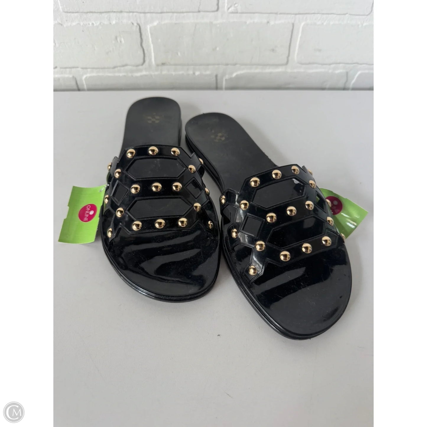 Sandals Flats By Vince Camuto In Black & Gold, Size: 9