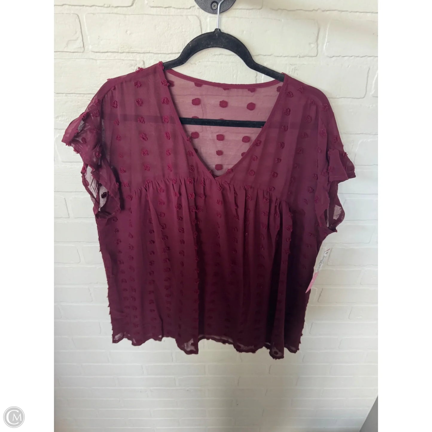 Top Short Sleeve By Cme In Maroon, Size: 1x