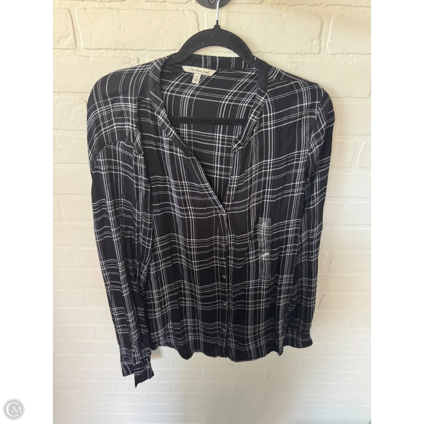 Top Long Sleeve By Calvin Klein In Black & White, Size: Xl
