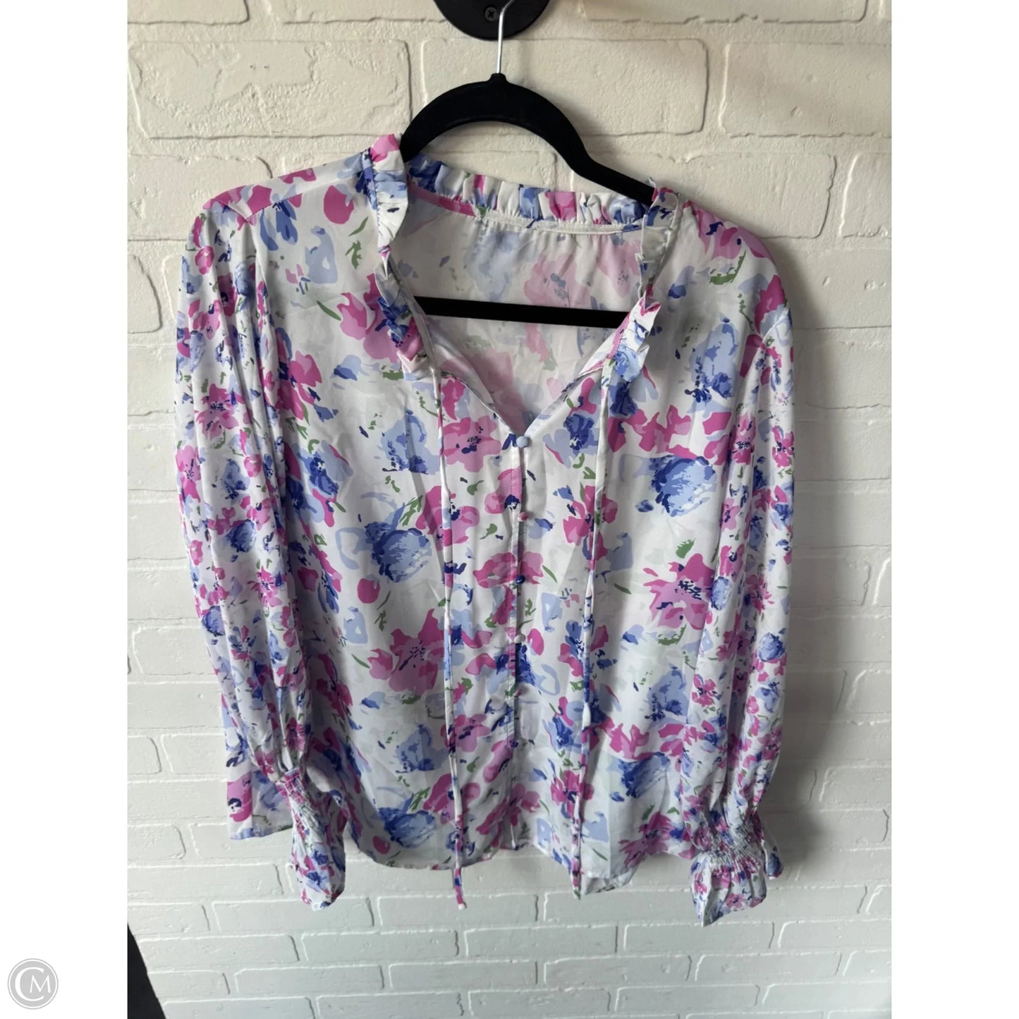 Top Long Sleeve By Cme In Pink & White, Size: L