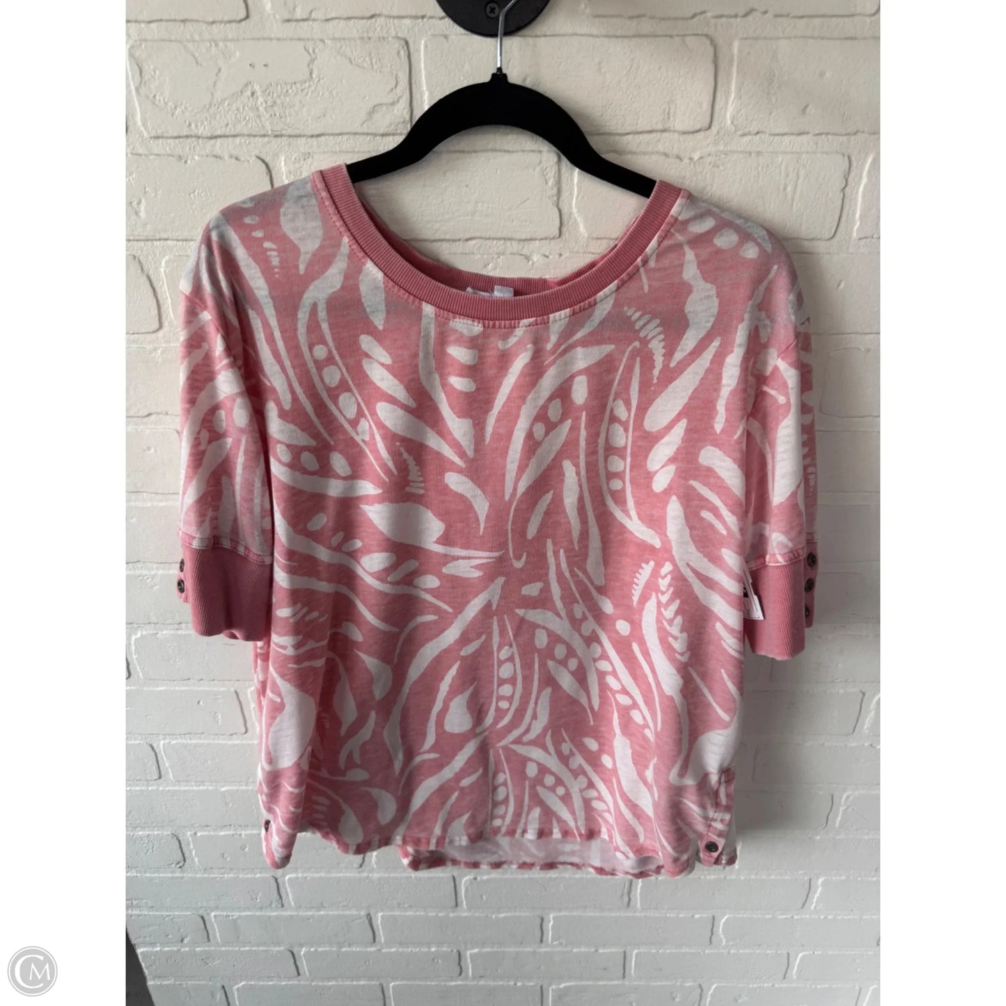 Top Short Sleeve By Jane And Delancey In Pink & White, Size: L