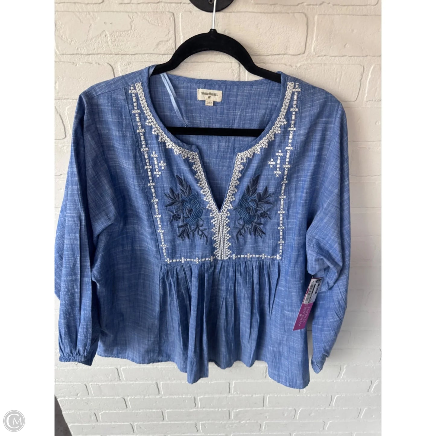 Top Long Sleeve By World Market In Blue & Cream, Size: L