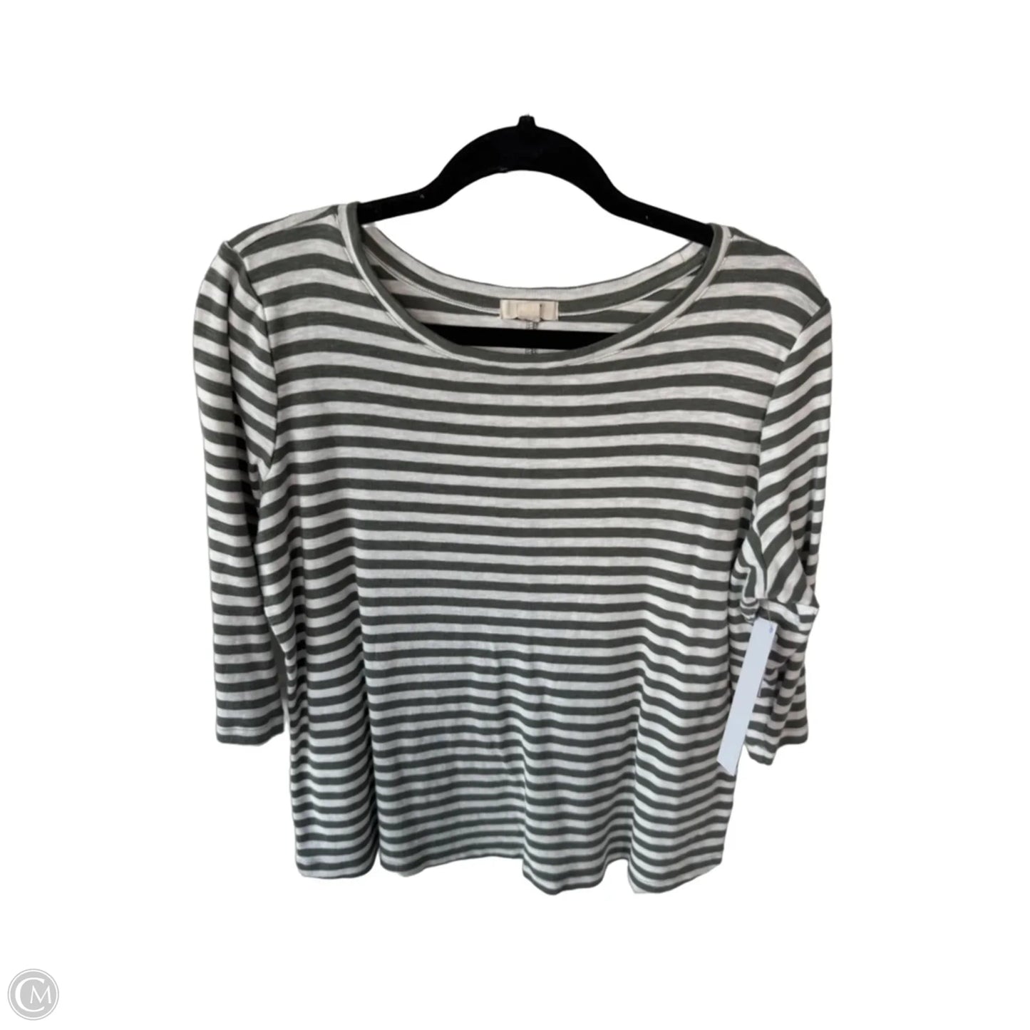 Top 3/4 Sleeve Basic By Nic + Zoe In Green & White, Size: Xxl