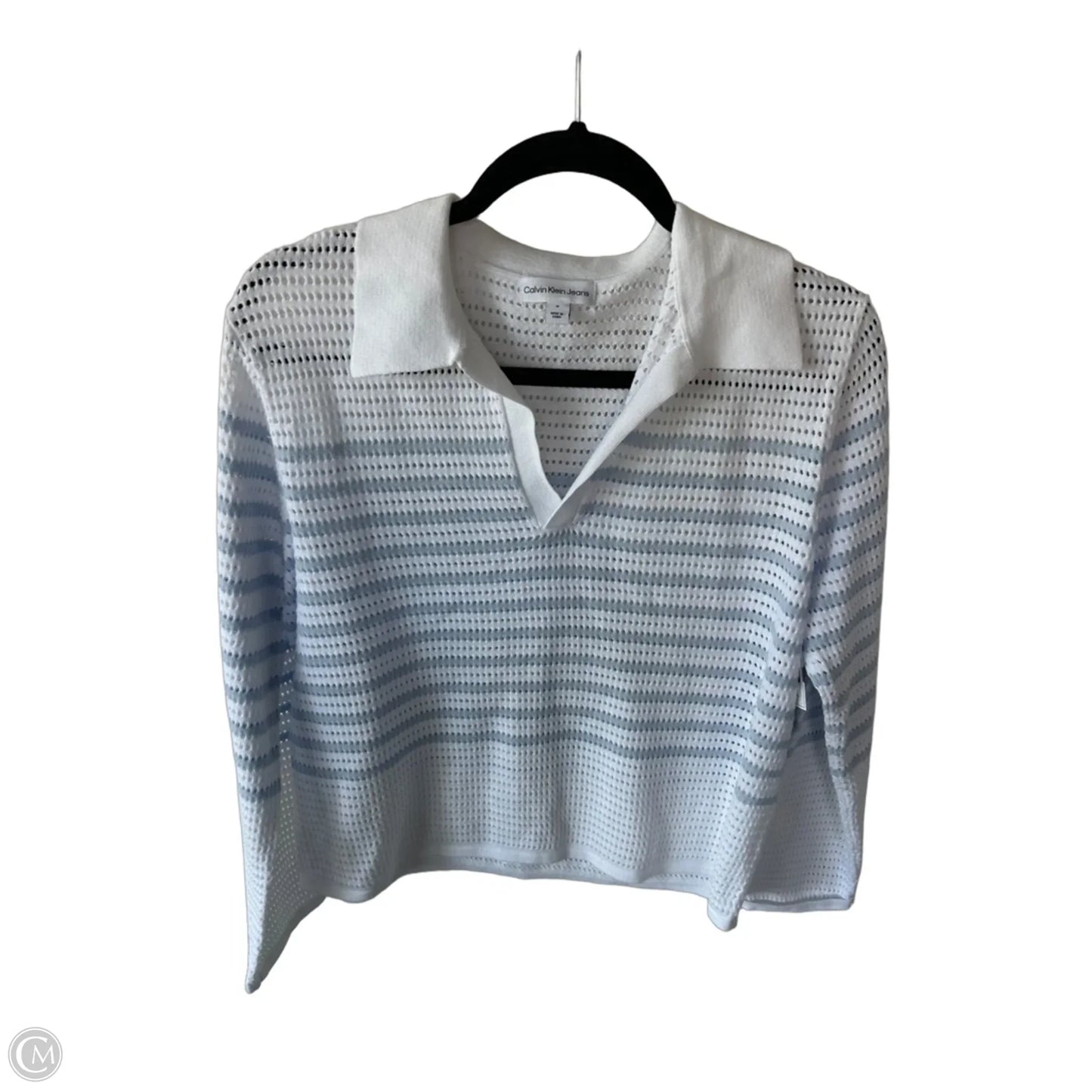 Sweater By Calvin Klein In Blue & White, Size: M