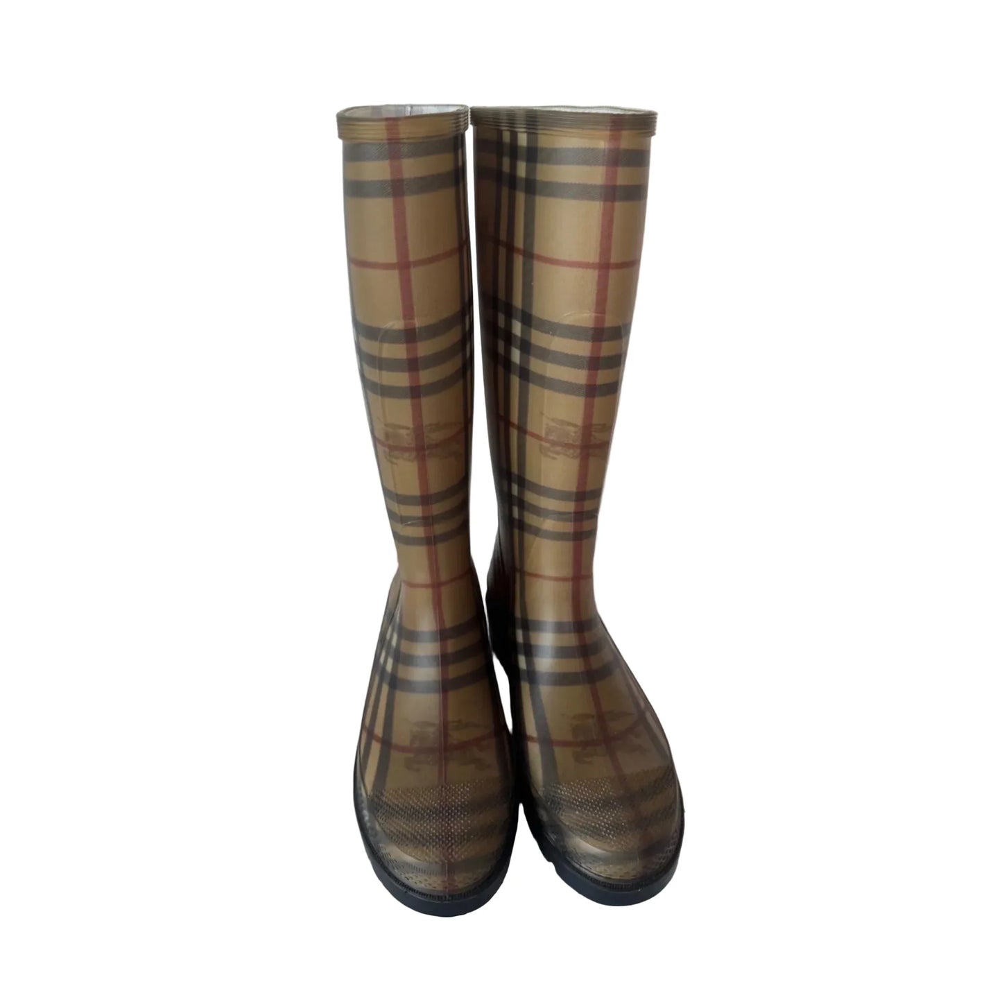 Boots Luxury Designer By Burberry In Black & Tan, Size: 7.5
