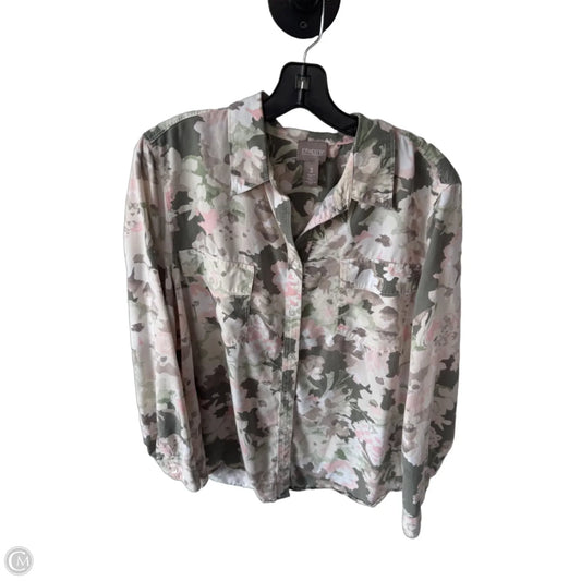 Top Long Sleeve By Chicos In Cream & Green, Size: Xl