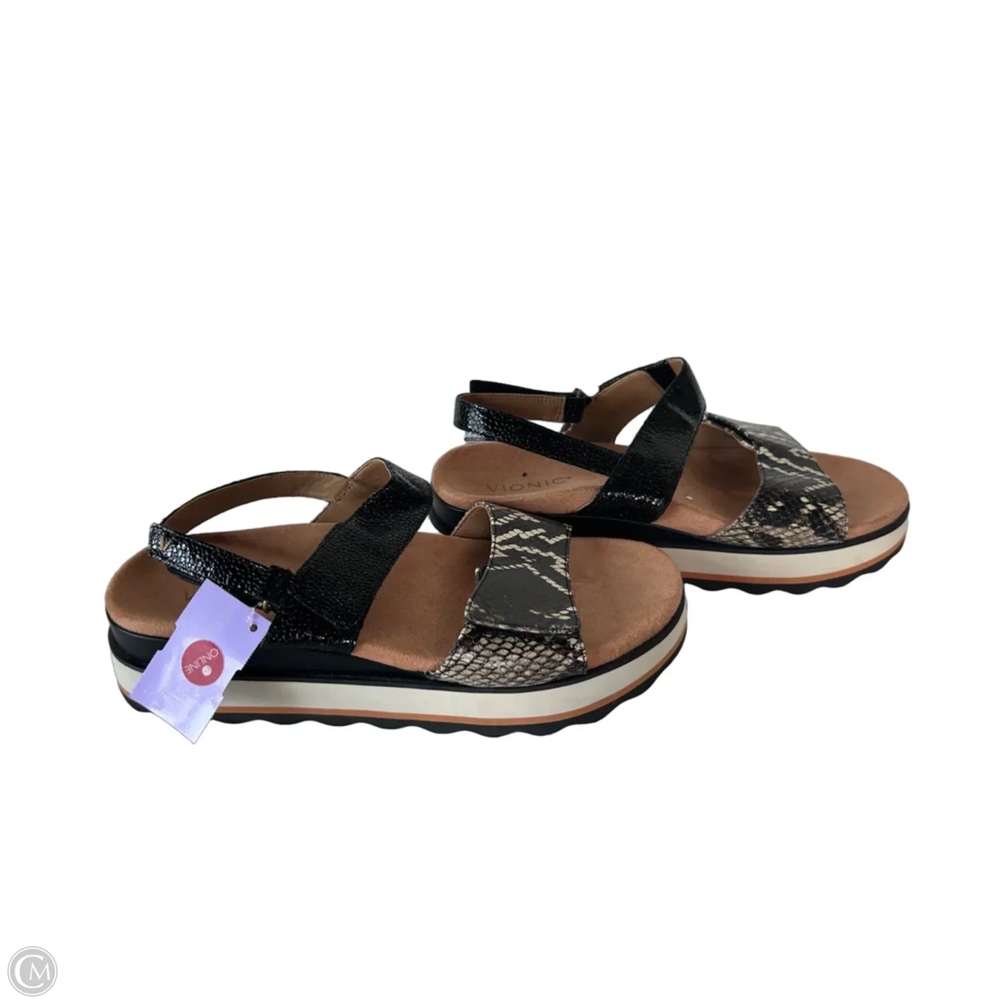 Sandals Flats By Vionic In Black & Cream, Size: 8.5