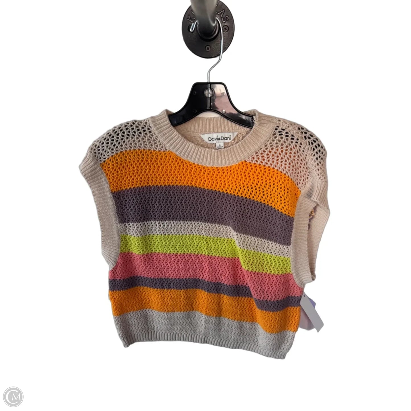 Vest Sweater By Davi & Dani In Orange & Tan, Size: S