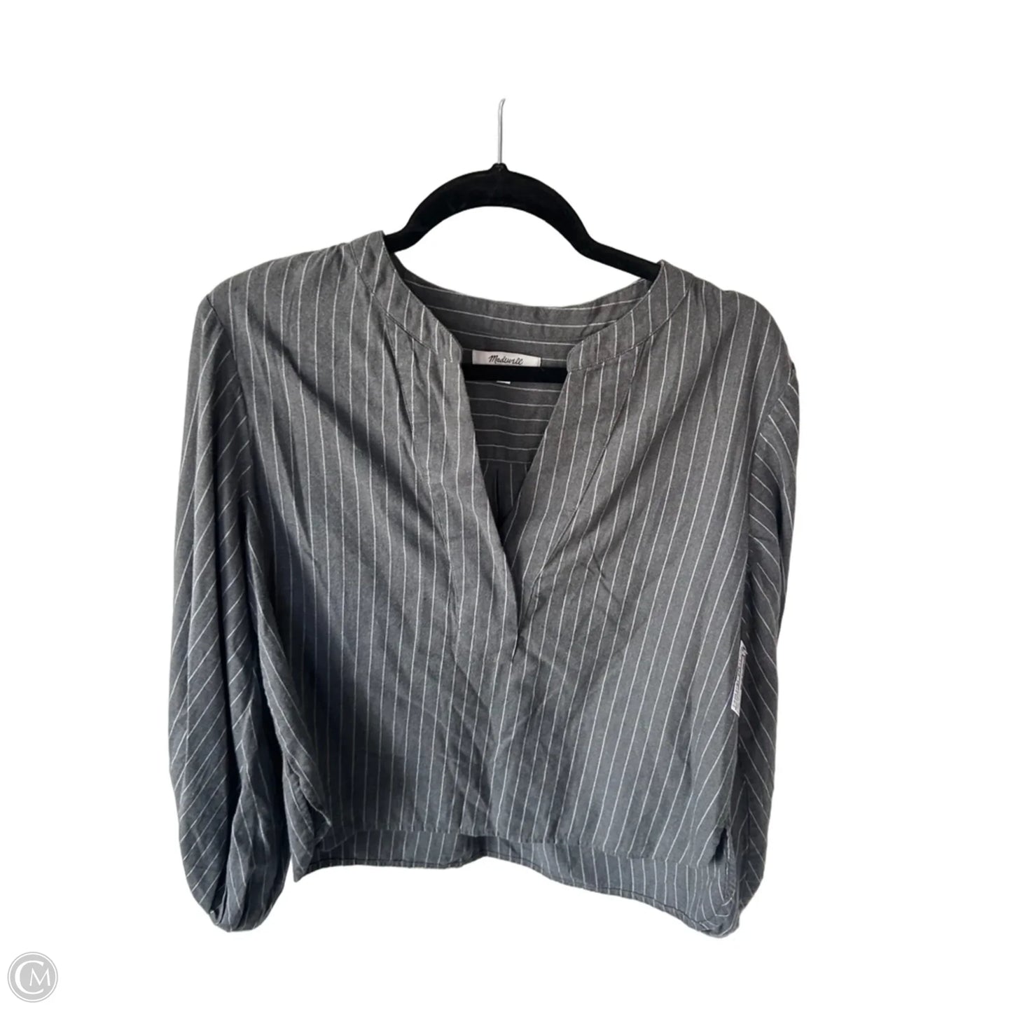 Top Long Sleeve By Madewell In Grey & White, Size: L