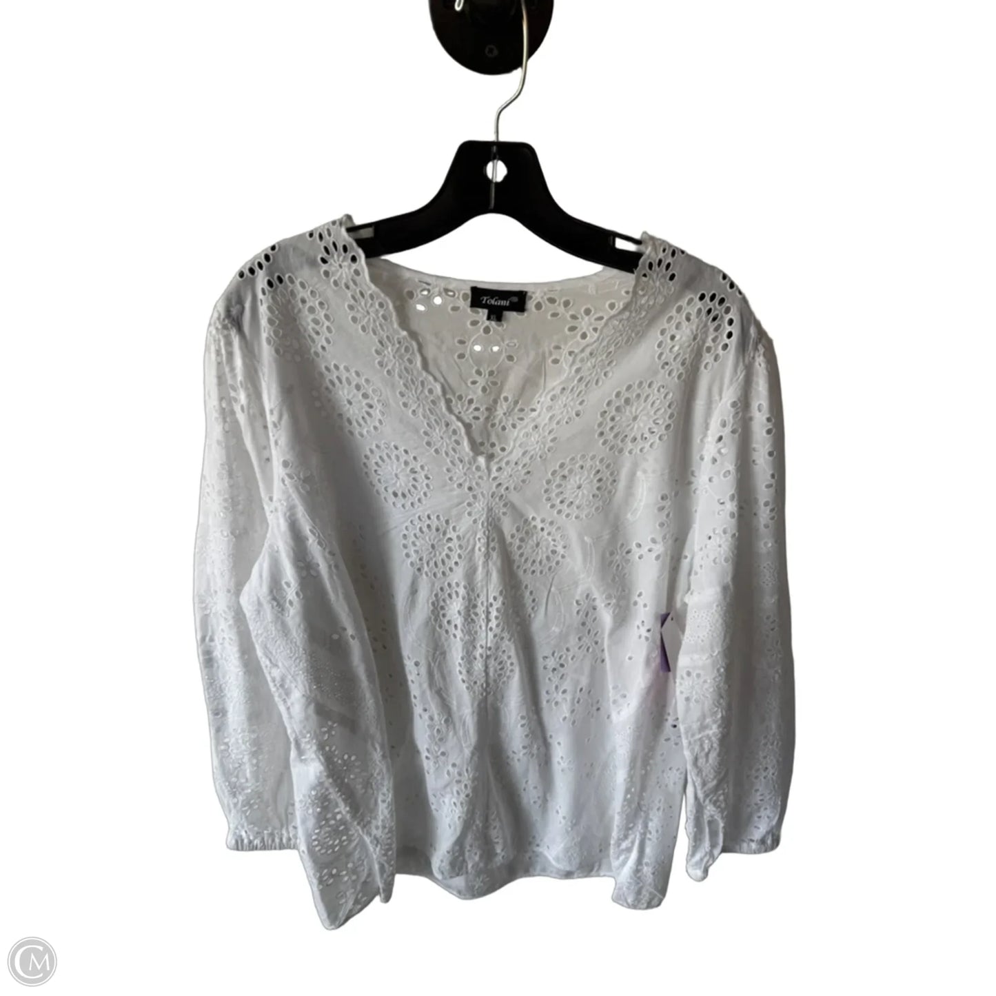 Top Long Sleeve By Tolani In White, Size: Xl