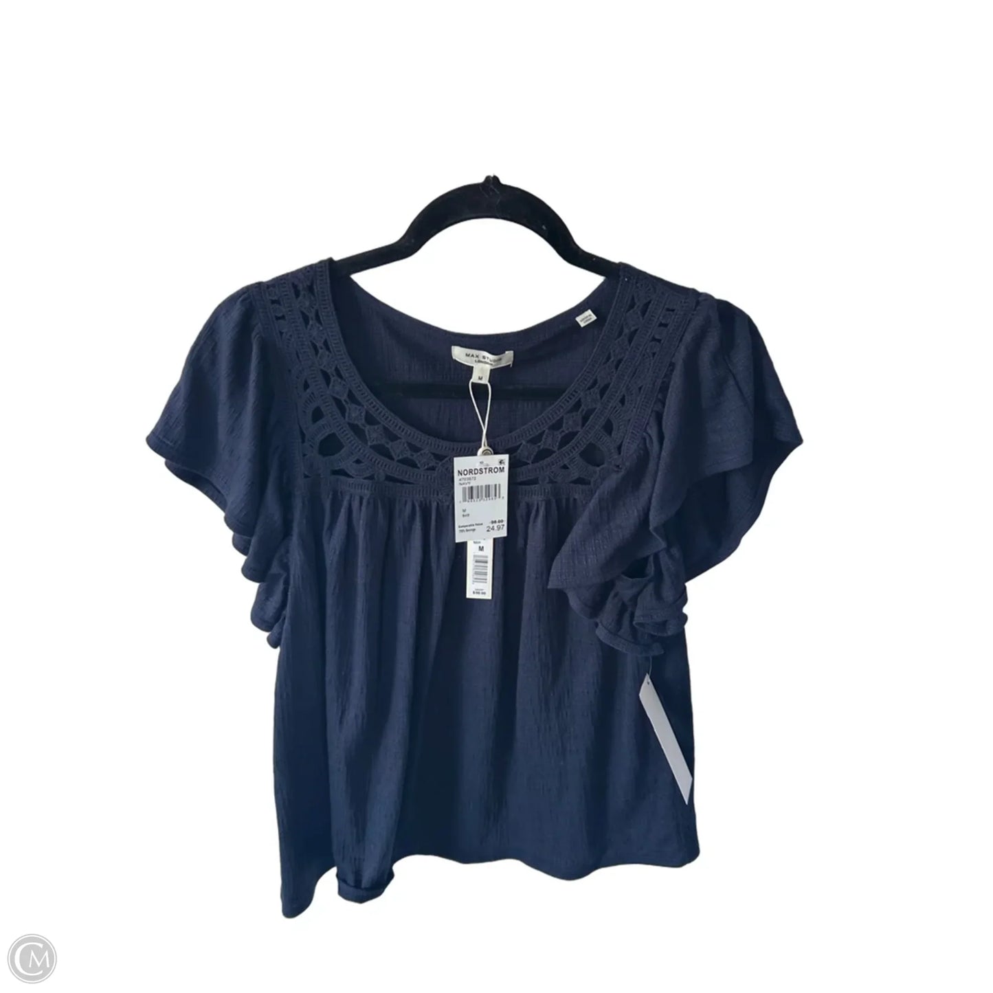 Top Short Sleeve By Max Studio In Navy, Size: M
