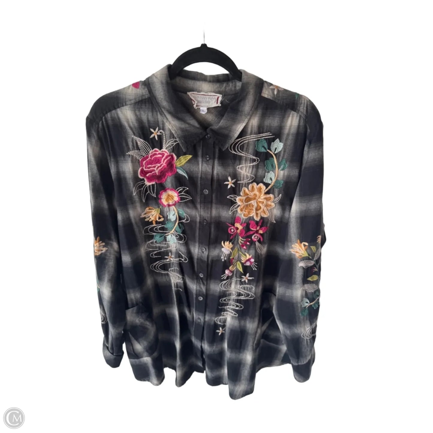 Tunic Designer By Johnny Was In Black & Cream, Size: Xl