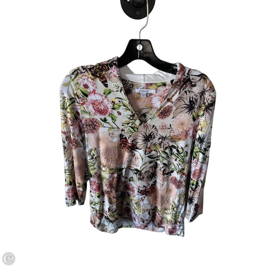 Top 3/4 Sleeve By Chicos In Cream & Green, Size: M