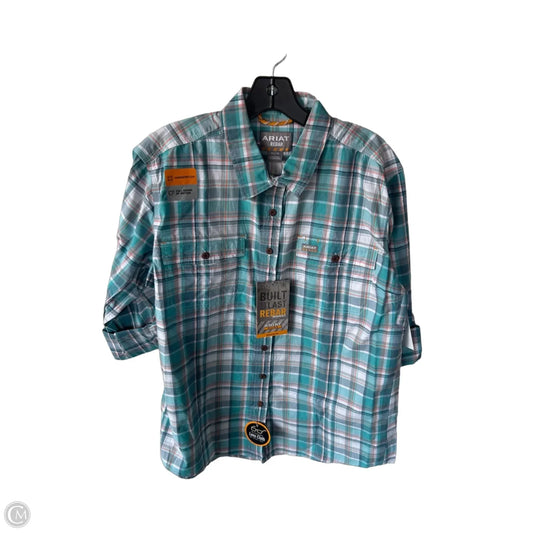 Top Long Sleeve By Ariat In Blue & Grey, Size: XL