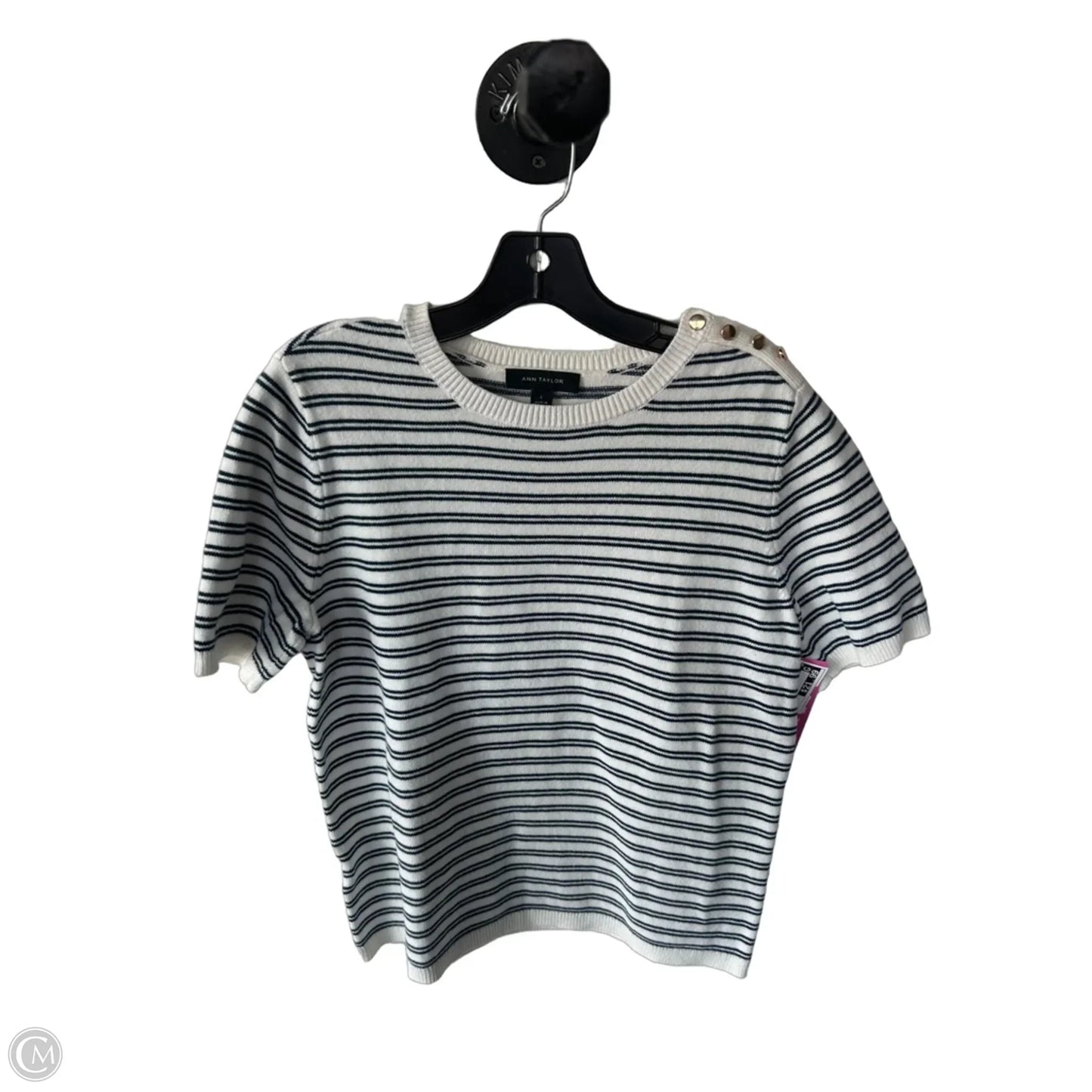 Sweater Short Sleeve By Ann Taylor In Blue & White, Size: L