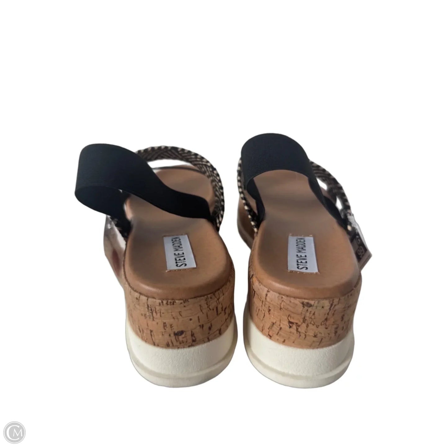 Sandals Heels Wedge By Steve Madden In Black & Cream, Size: 9.5