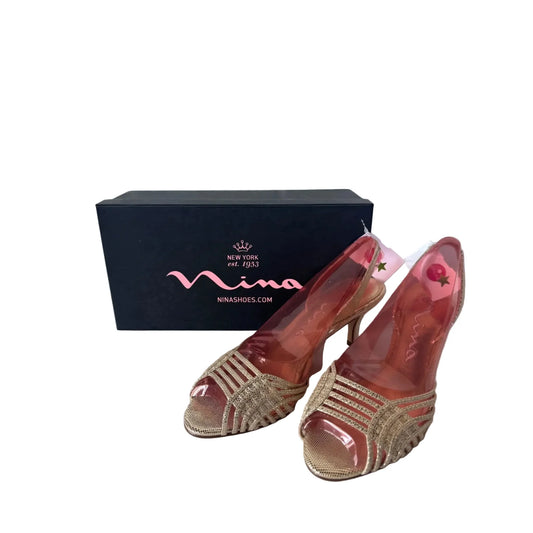 Sandals Heels Stiletto By Mia In Gold, Size: 8