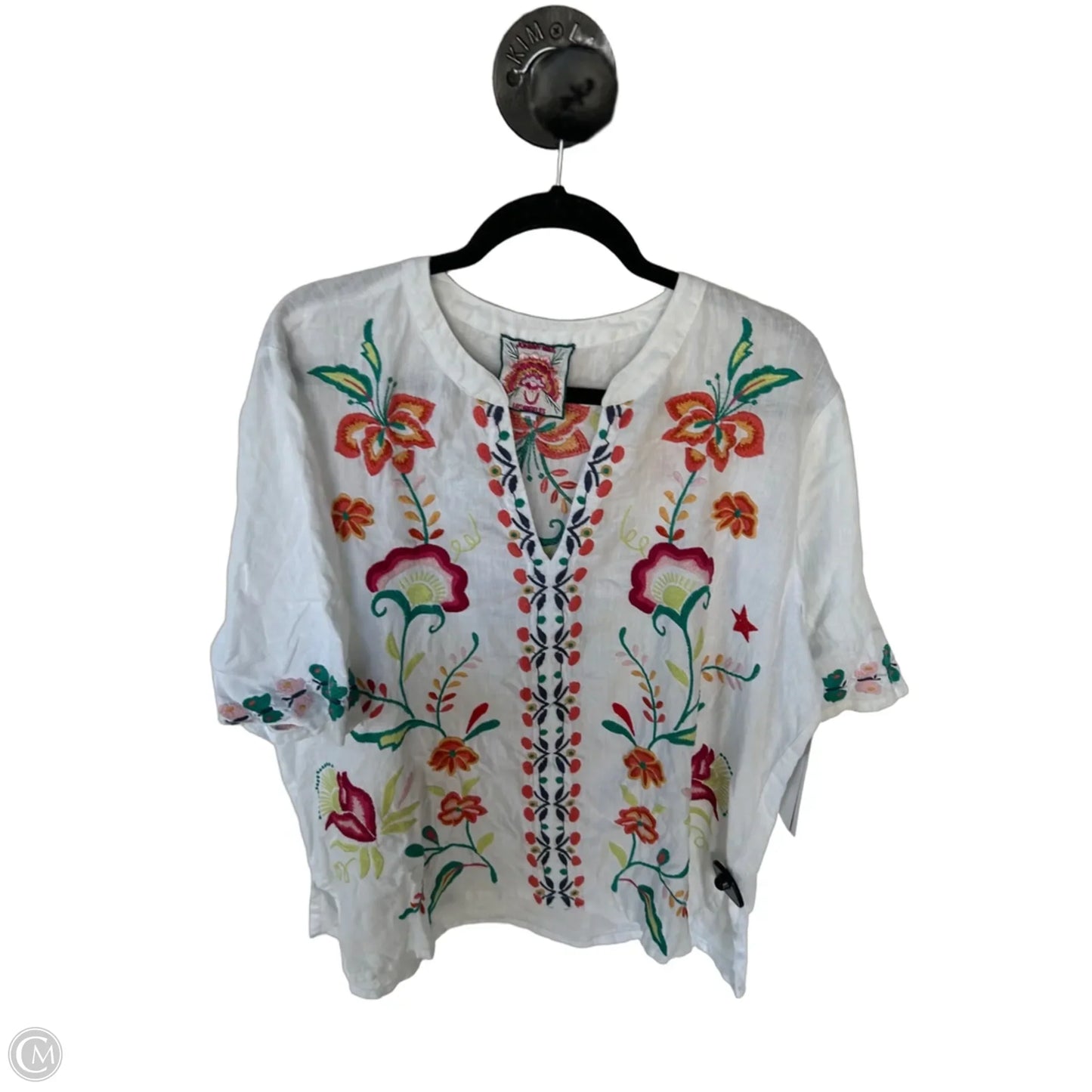 Top Short Sleeve Designer By Johnny Was In Orange & White, Size: Xxl
