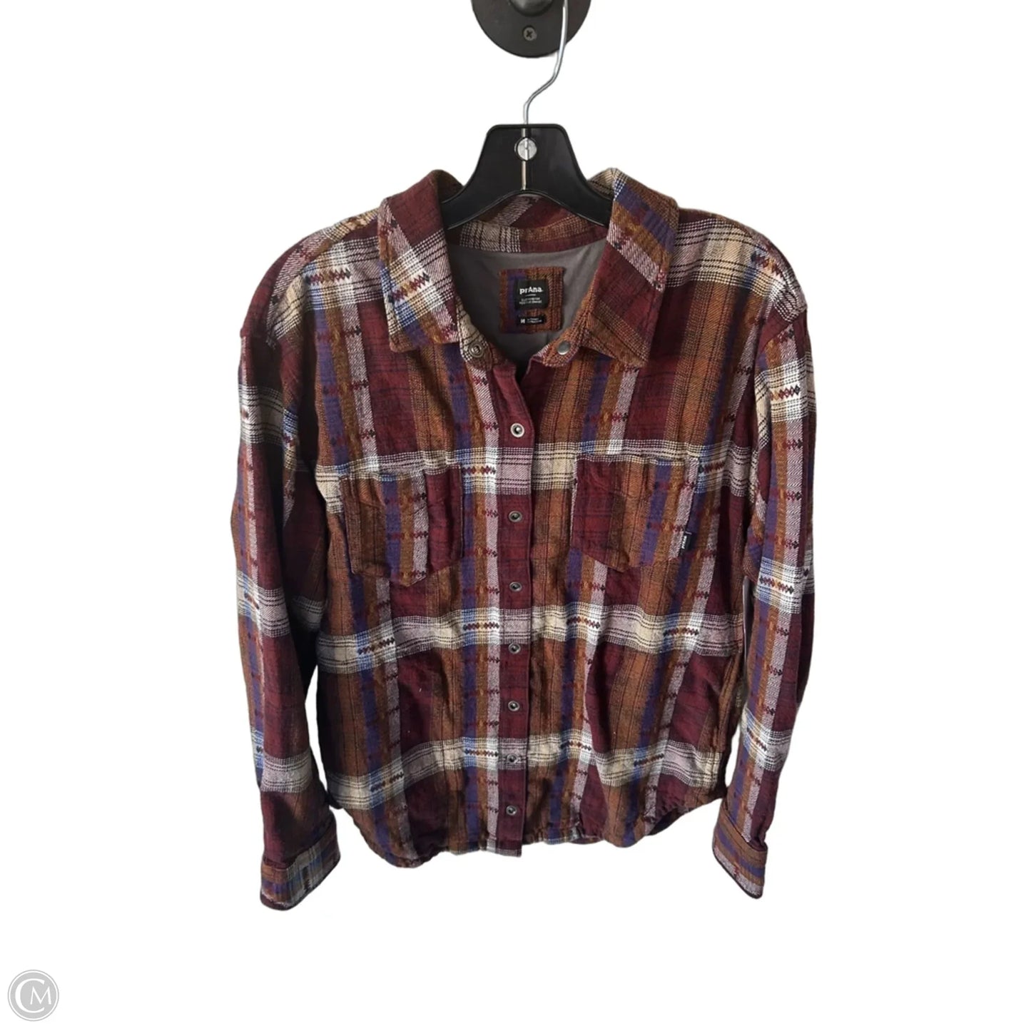 Jacket Shirt By Prana In Brown & Red, Size: M