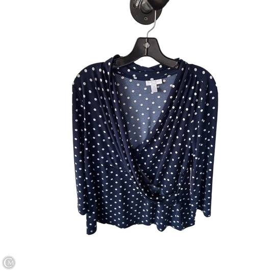 Top 3/4 Sleeve By Charter Club In Blue & White, Size: 1x
