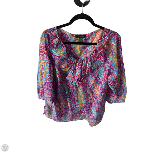 Top 3/4 Sleeve By Lauren By Ralph Lauren In Blue & Pink, Size: 1x