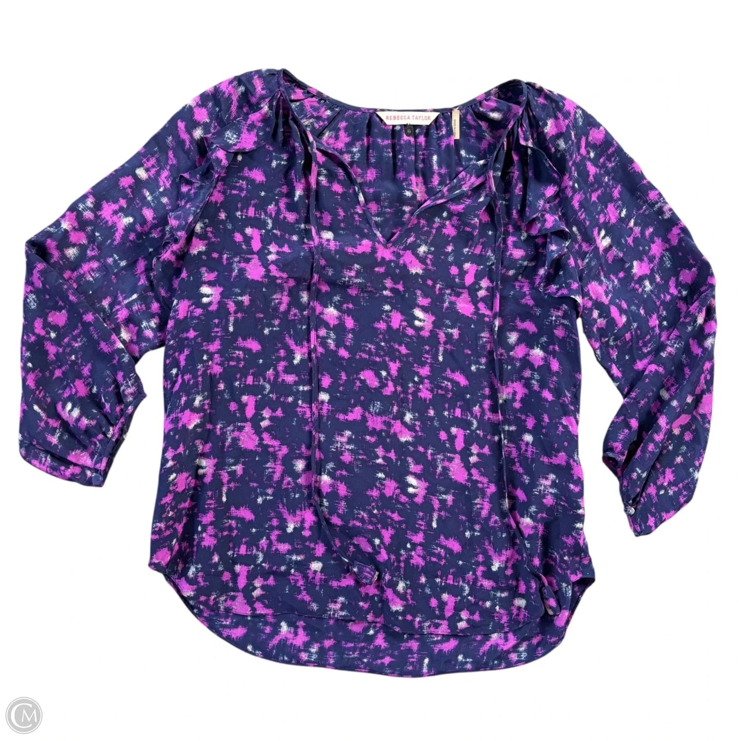 Blouse Long Sleeve By Rebecca Taylor In Blue & Purple, Size: S